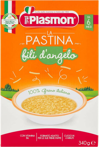 Plasmon La Pastina Fili d'Angelo 340g 12 Box Con Farina di grano tenero 100% Italiano, piccola e morbida in bocca