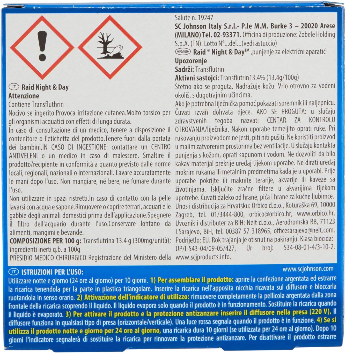 Raid Night & Day Ricarica, Antizanzare e Antimosche, Inodore a Sabbia Compressa, 1 Confezione da 1 Ricarica