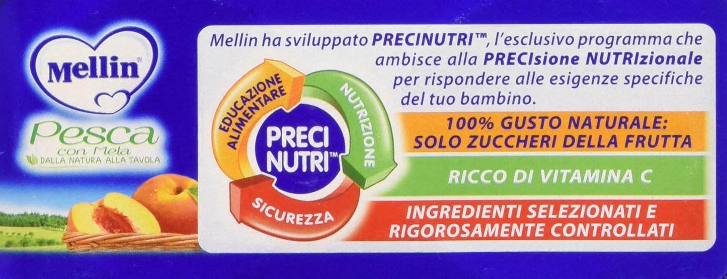 Mellin - Omogeneizzato Pesca - 12 confezioni da 2 pezzi da 100 g [24 pezzi, 2400 g]