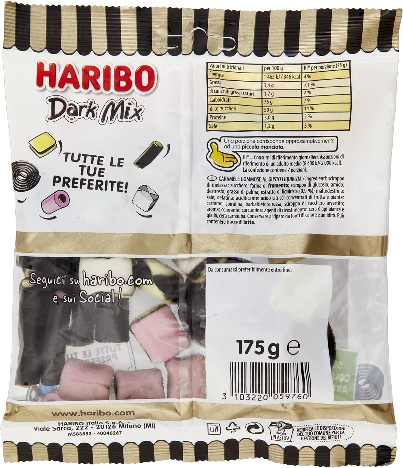 Haribo Dark Mix, Caramelle Gommose Miste, Gusto Liquirizia, Ideali Per Feste E Dolci Momenti Di Relax - 175gr