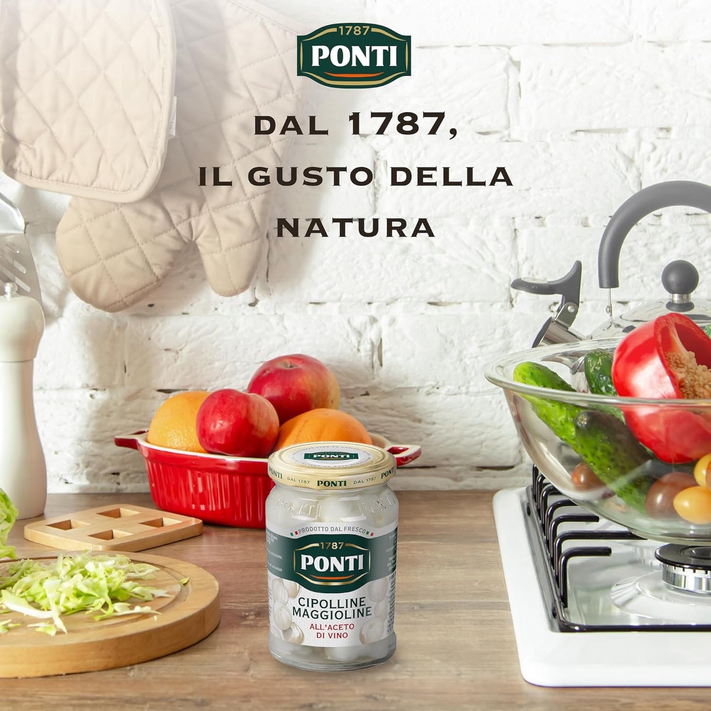 Ponti, Cipolline Maggioline all'Aceto di Vino, Ideali per Contorni e Aperitivi, Ottimi da Aggiungere ad Insalate, 100% Made in Italy, 300 gr