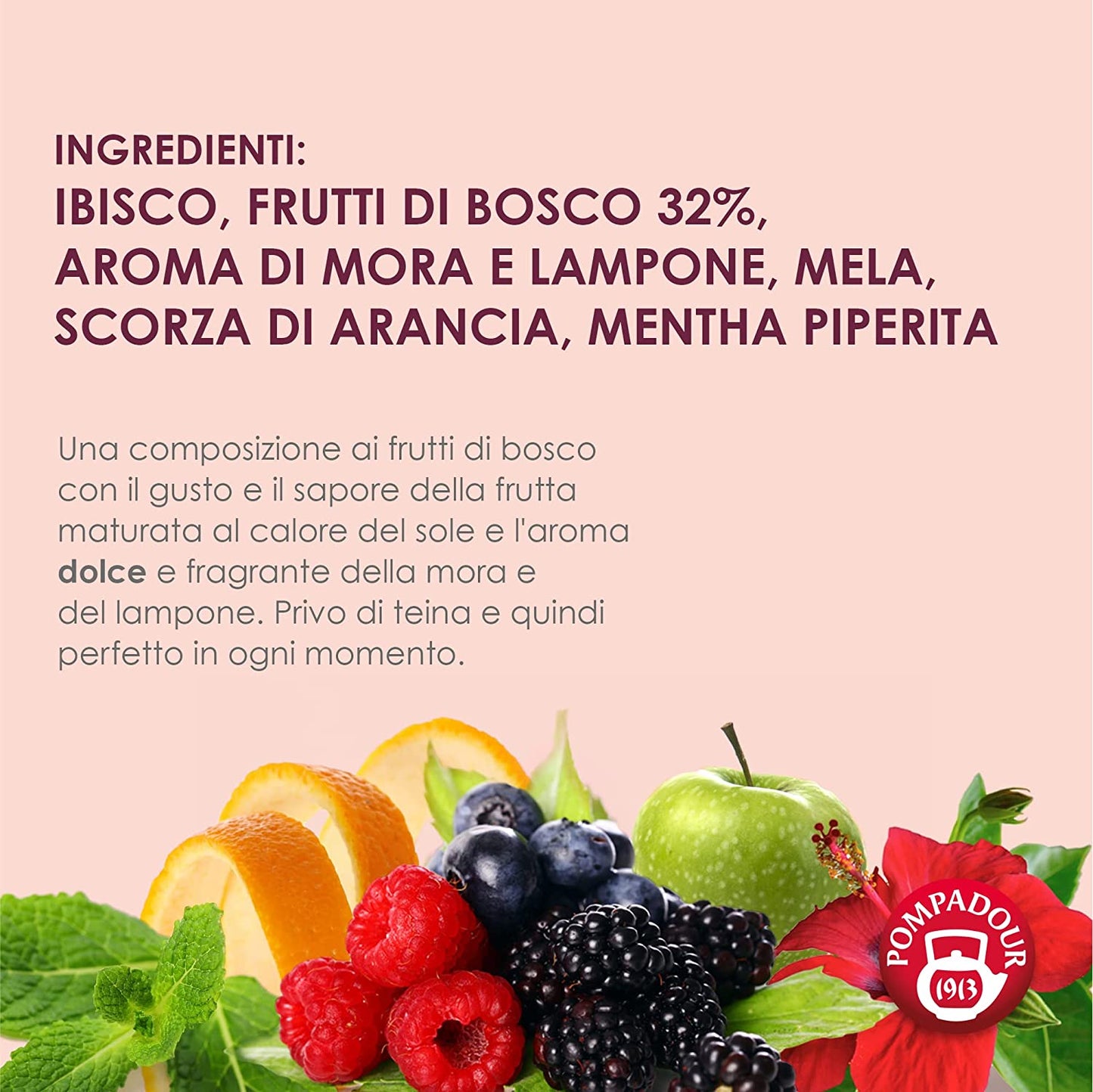 Pompadour, Infuso Mora e Lampone, 60 Filtri (3 Confezioni da 20 Filtri), Dolce e Fruttato, Piace anche ai Bambini, Senza Lattosio, Glutine e Allergeni, Vegan