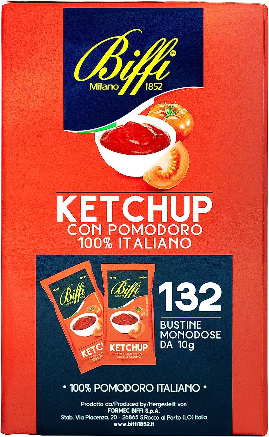 Biffi Ketchup con pomodoro 100% Italiano monodose 132 bustine monoporzione da 10 g