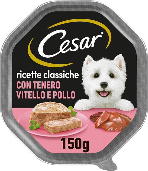 Cesar Ricette Classiche Cibo per Cane Tenero Patè con Tenero Vitello e Pollo 150 g - 14 Vaschette