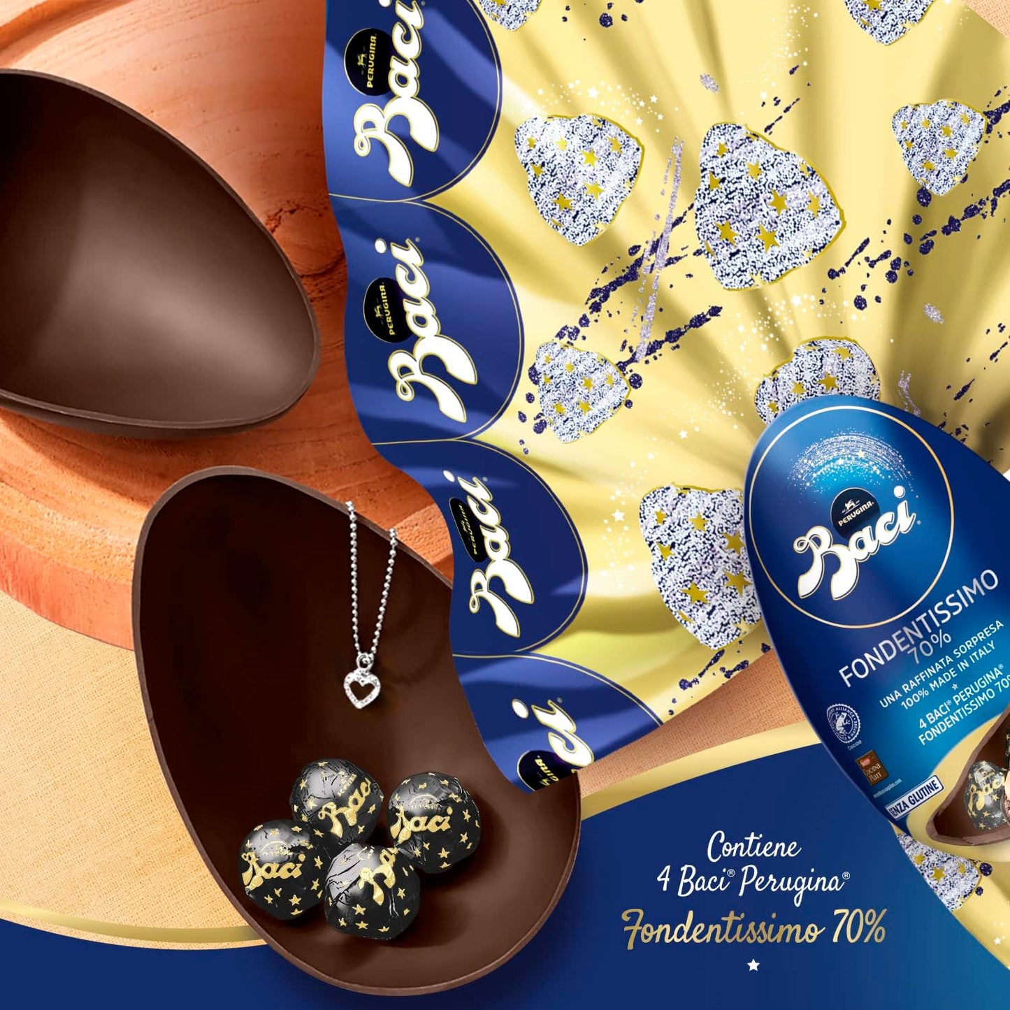 BACI PERUGINA Uovo di Pasqua Cioccolato Fondente 70% con Sorpresa e 4 Cioccolatini 265g