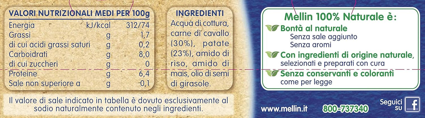 Mellin Omogeneizzato di Cavallo e Patate 100% Naturale – 24 Vasetti da 80 gr