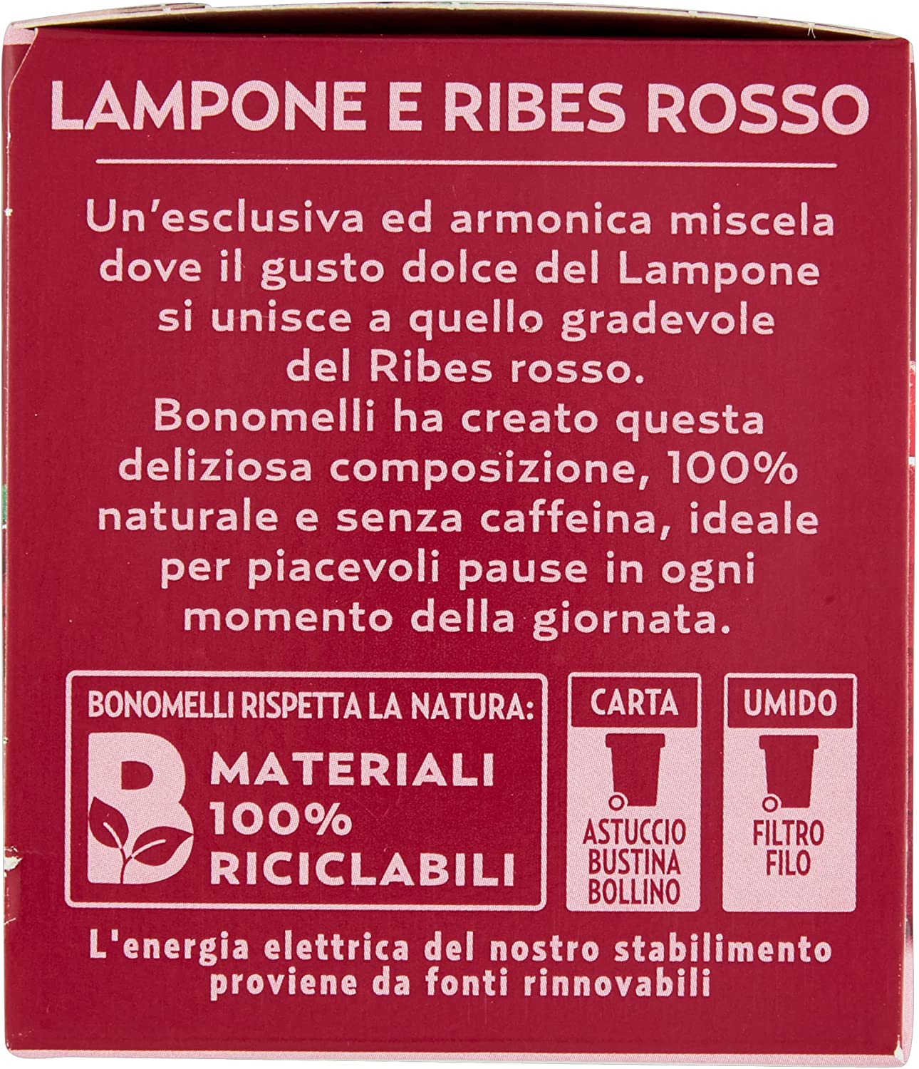 Bonomelli Infusi Fruttosi, Lampone e Ribes Rosso, Confezione da 12 filtri, Gusto Rinfrescante e Lievemente Acidulo, Infusione a Caldo e a Freddo, Ingredienti 100% Naturali