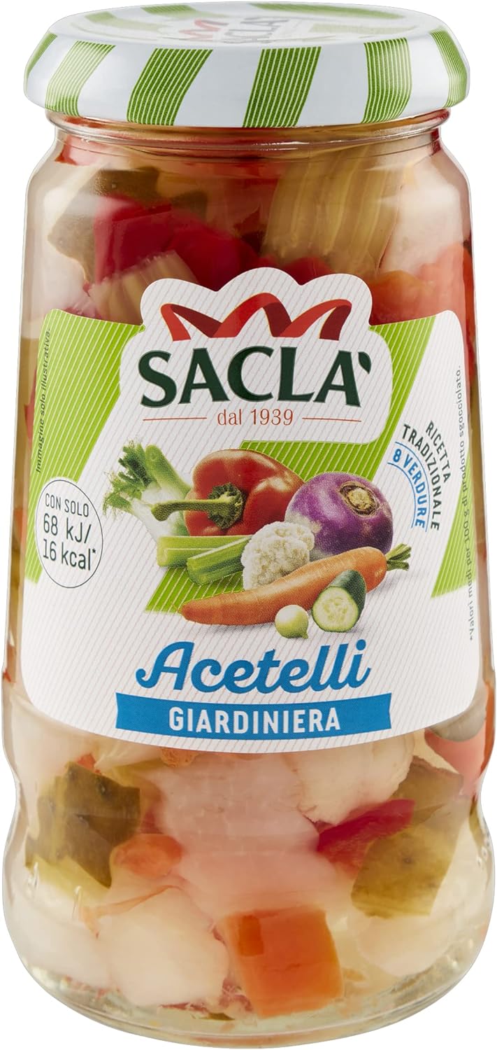 Saclà, Acetelli, Giardiniera, Ideale per Aperitivo, Antipasti e Preparazioni, Vaso Vetro, 290g (170g sgocciolato)