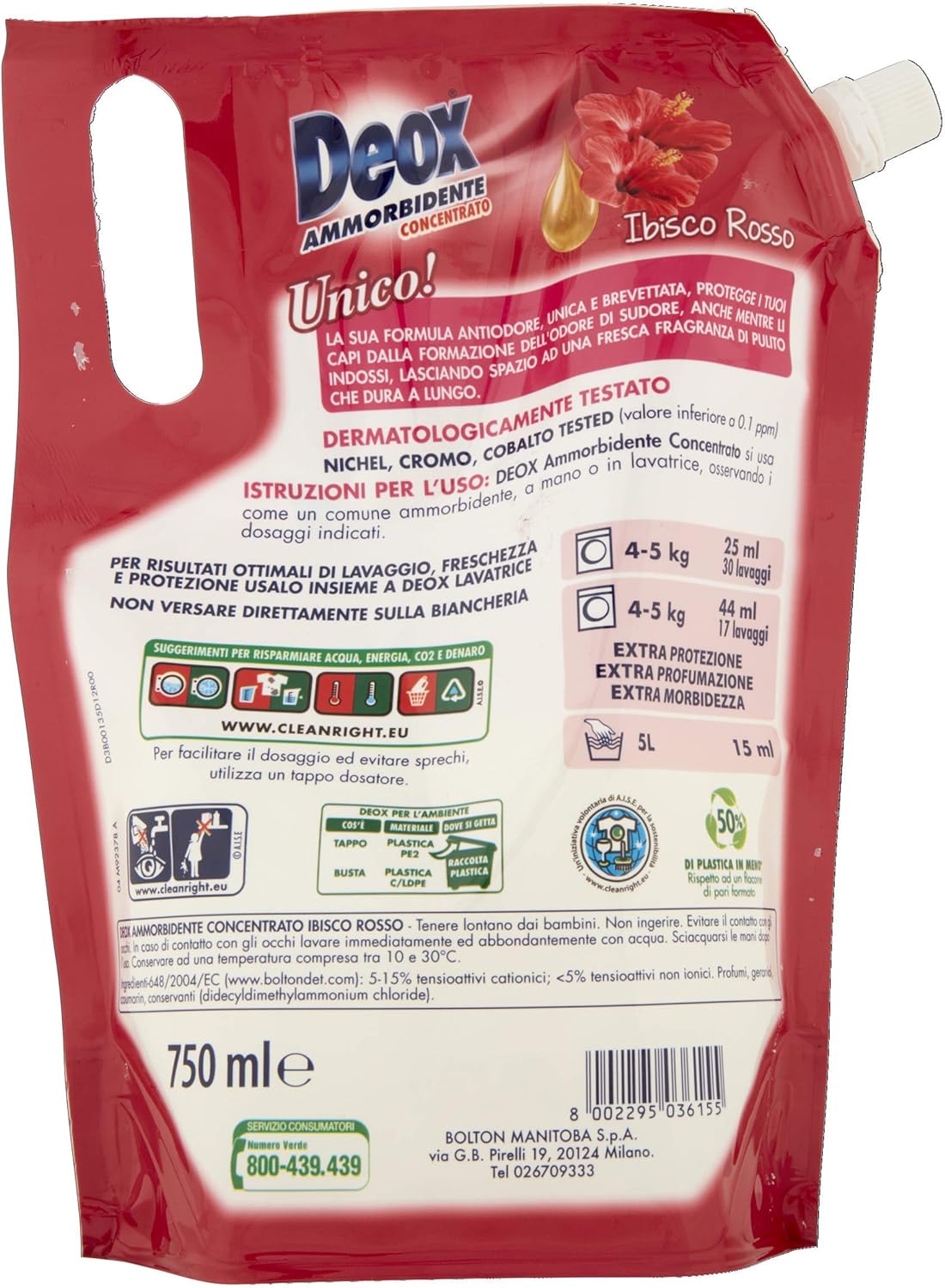 Deox Ammorbidente Concentrato - Ibisco Rosso 30Lav - Ecoformato - 750 Ml