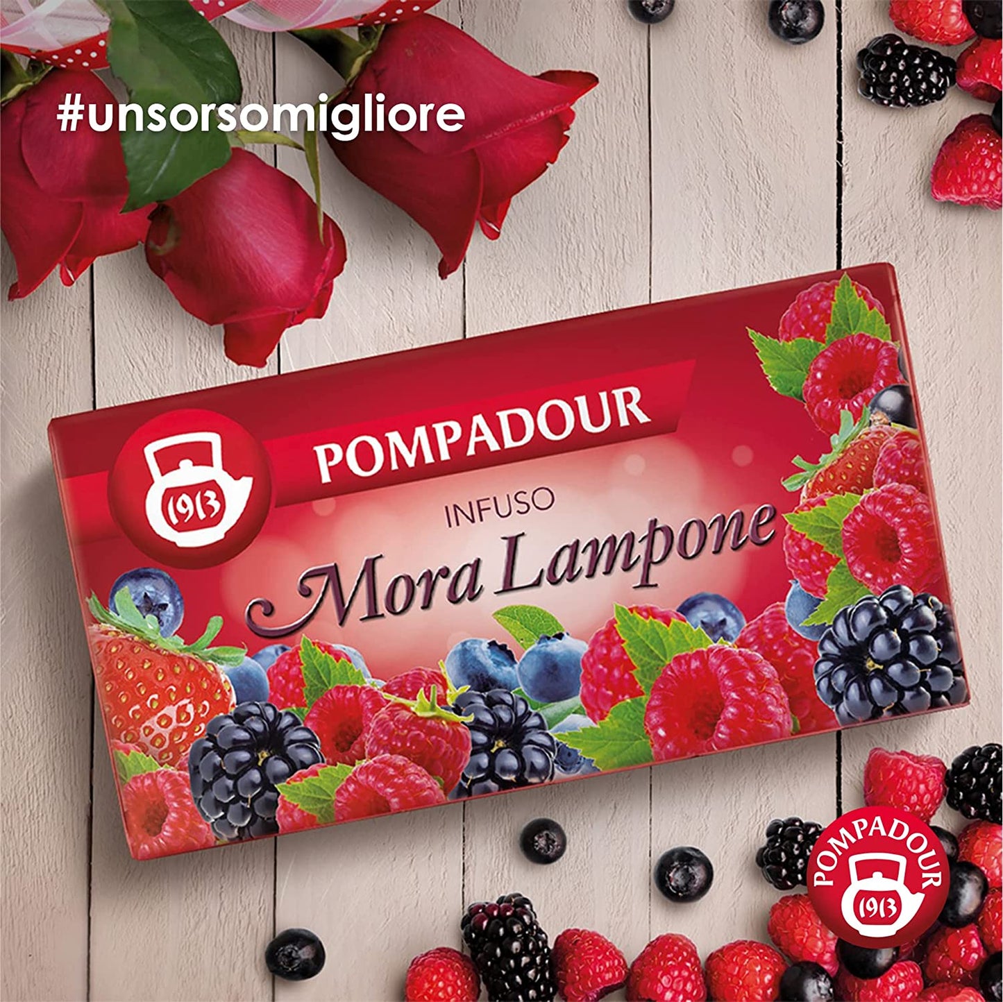 Pompadour, Infuso Mora e Lampone, 60 Filtri (3 Confezioni da 20 Filtri), Dolce e Fruttato, Piace anche ai Bambini, Senza Lattosio, Glutine e Allergeni, Vegan