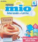 Nestlé Mio - Merenda al Latte Cacao, senza Glutine, da 6 Mesi - 3 confezioni da 4 Vasetti di plastica da 100 g [12 vasetti, 1200 g]