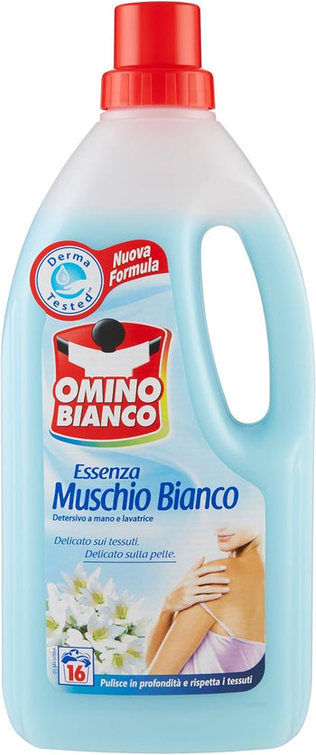 Omino Bianco - Detersivo a Mano e Lavatrice, Essenza Muschio Bianco - 4 flaconi da 1000 ml [4 l]