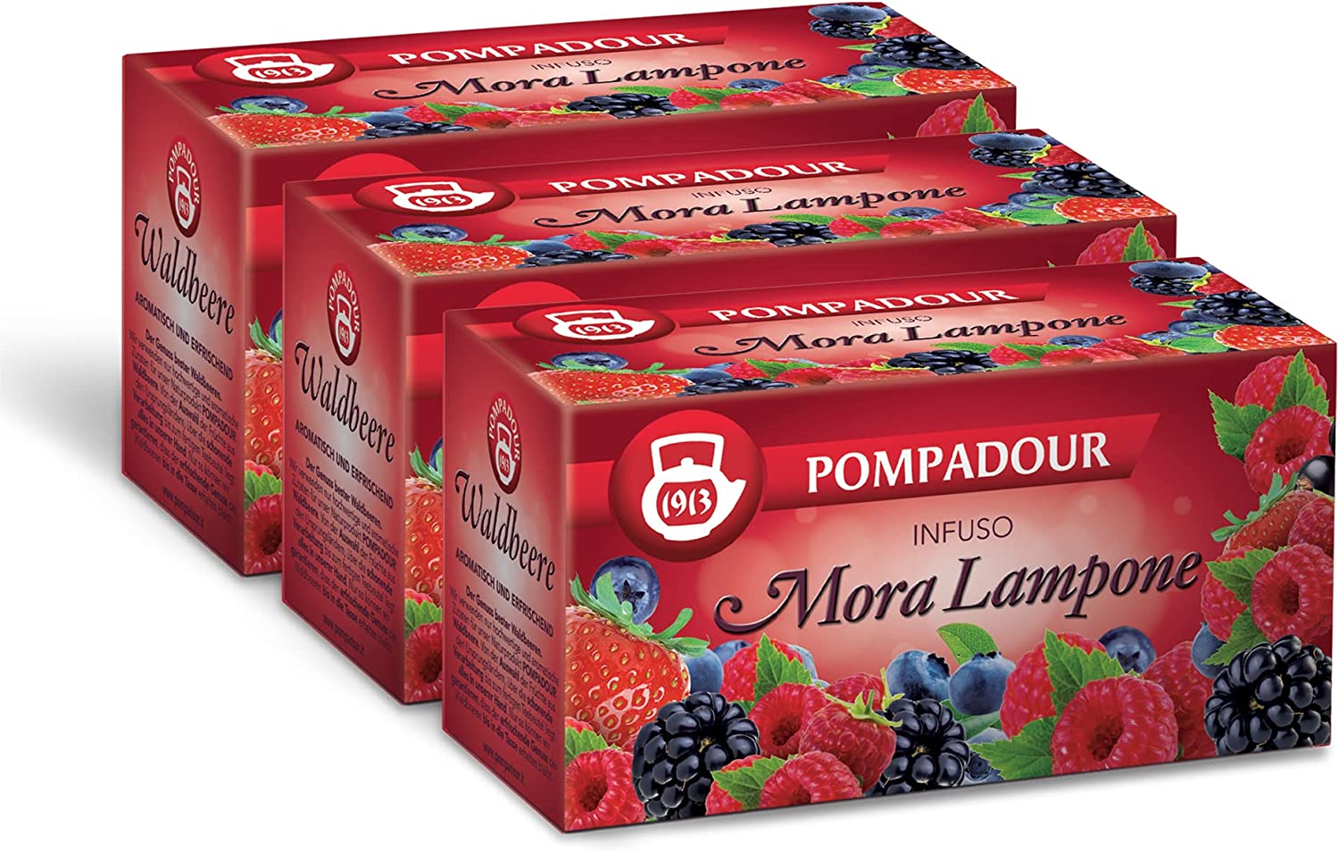 Pompadour, Infuso Mora e Lampone, 60 Filtri (3 Confezioni da 20 Filtri), Dolce e Fruttato, Piace anche ai Bambini, Senza Lattosio, Glutine e Allergeni, Vegan
