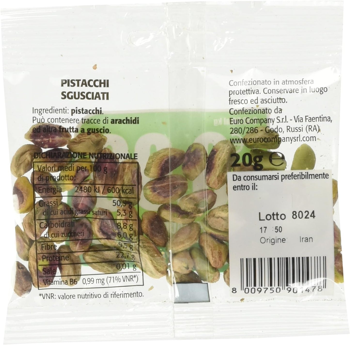 EuroCompany Pistacchi Sgusciati - 5 pezzi da 20 g [100 g]