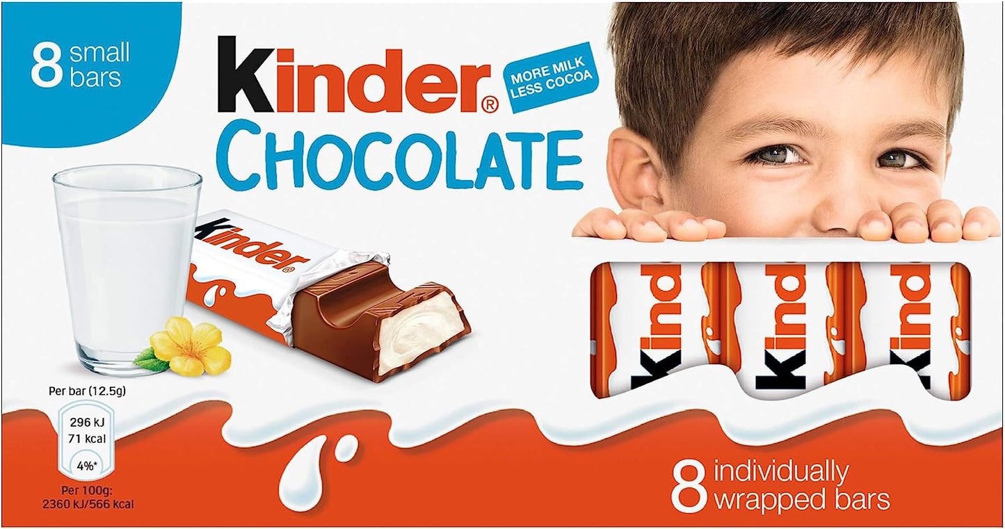 Ferrero kinder barrette di cioccolato al latte 10 confezioni 1kg da 8 barrette ciascuna 100 grammi (1000042179)