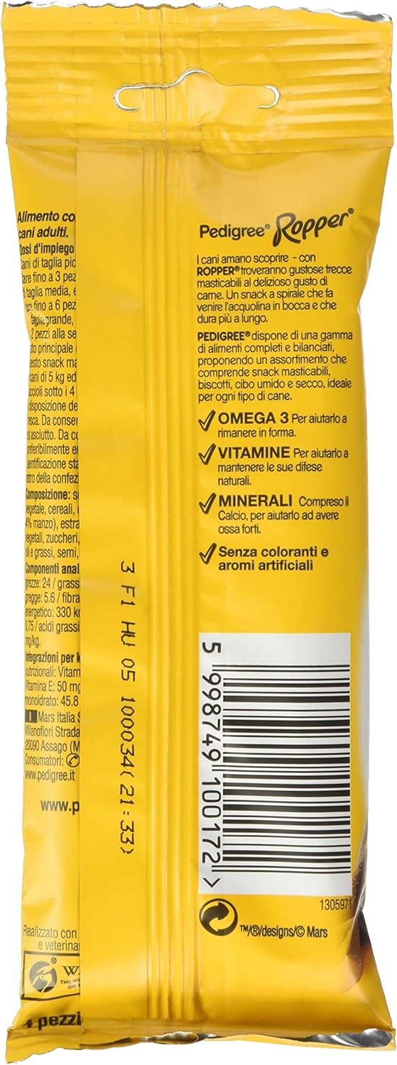 Pedigree Ropper Saporite Trecce Masticabili con Manzo, 4 x 17.5g