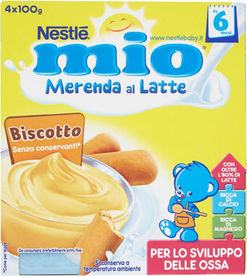 Nestlé Mio - Merenda al Latte Biscotto, da 6 Mesi - 3 confezioni da 4 Vasetti di plastica da 100 g [12 vasetti, 1200 g]