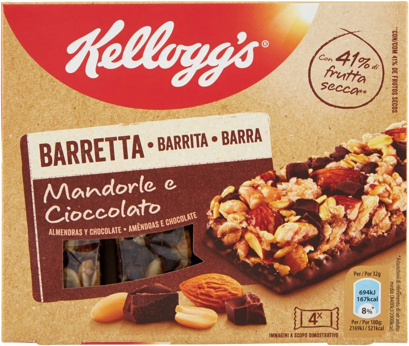 Kellogg's Barretta Mandorle e Cioccolato, 128g