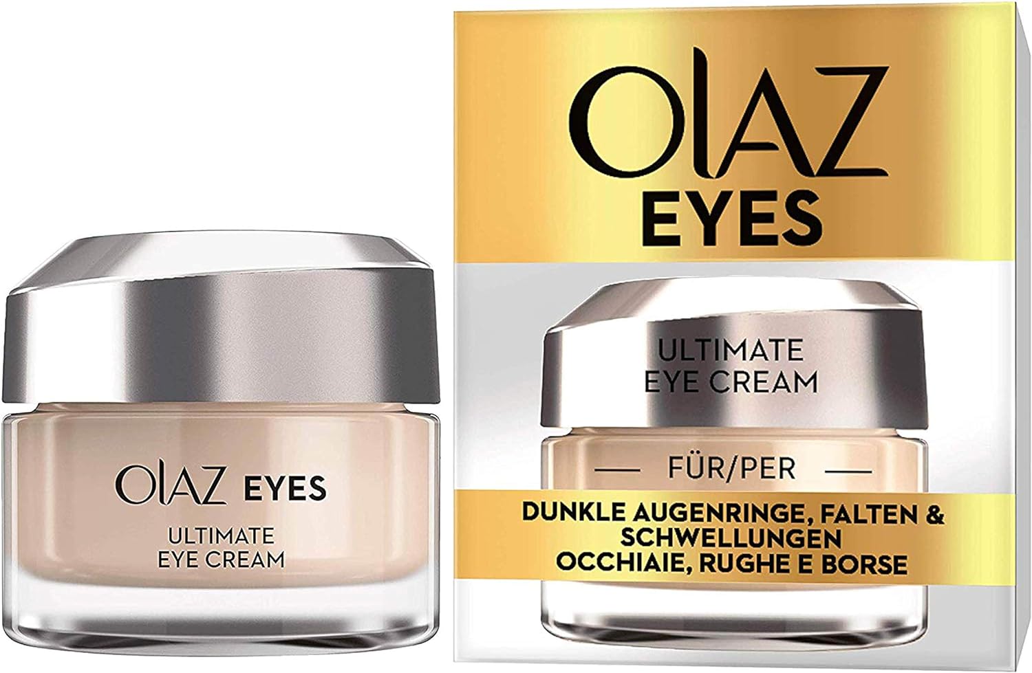 Olaz Eyes Ultimate Crema Contorno Occhi Tutto in 1, Idrata, Sgonfia e Illumina lo Sguardo, Ottima contro le Occhiaie e le Rughe, senza Profumo, 15 ml