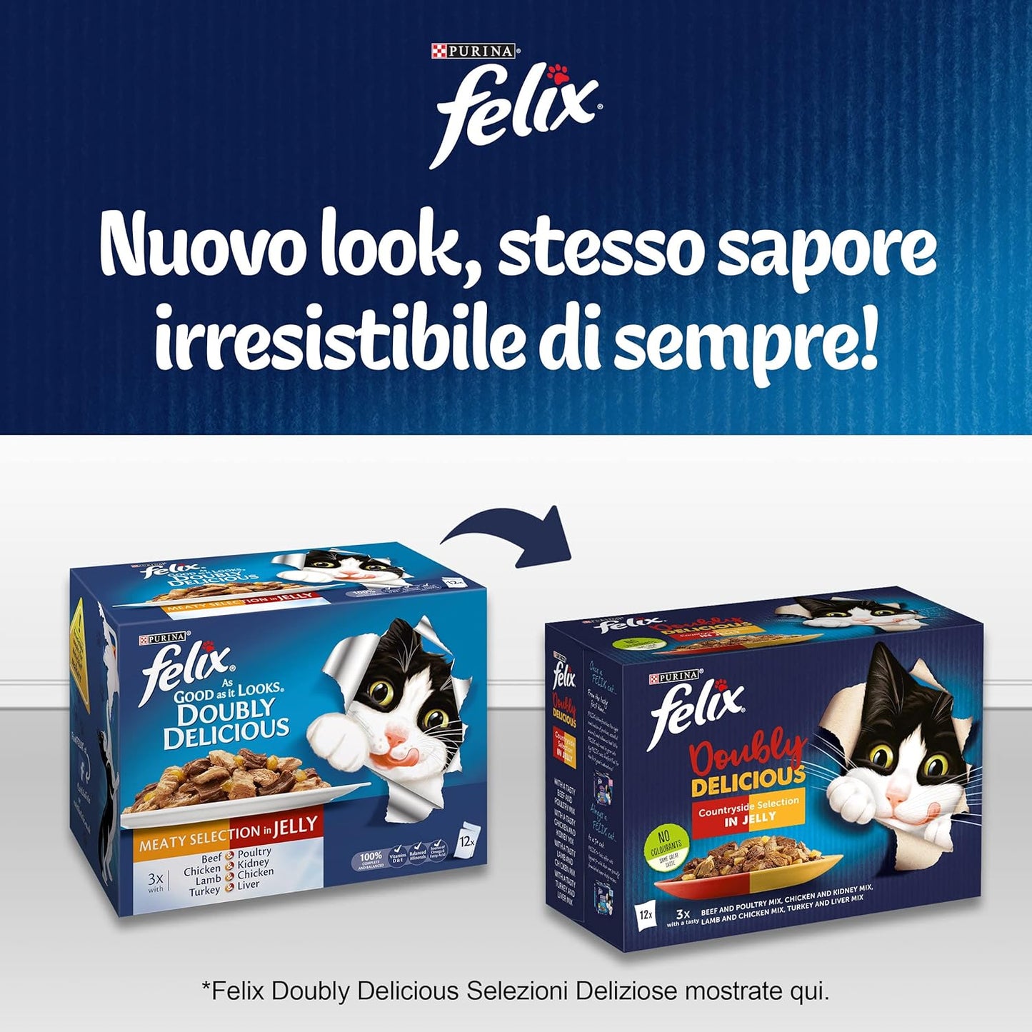 Purina Felix Le Ghiottonerie Cibo Umido per Gatti Junior con Manzo e Pollo, 48 buste da 85g