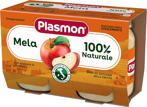 Plasmon Omogeneizzato Frutta Mela 2x104g Vasetti con Mele Italiane, 100% naturale, con aggiunta di Vitamina C