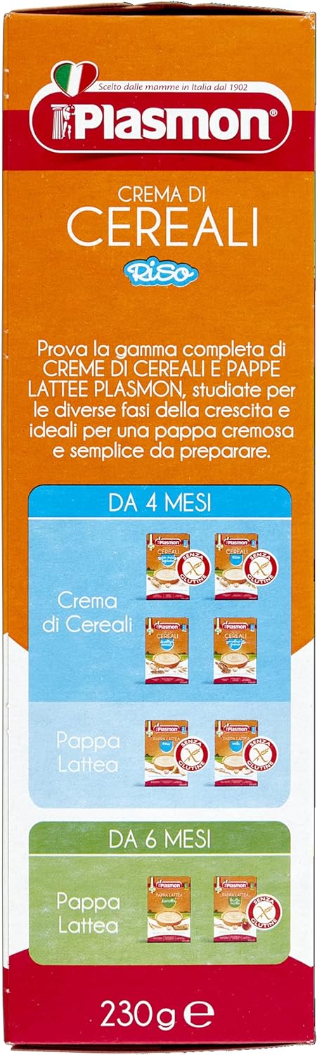 Plasmon Crema di Cereali di Riso 230g Con Ingredienti selezionati, La base ideale per la pappa, Confezione da 6