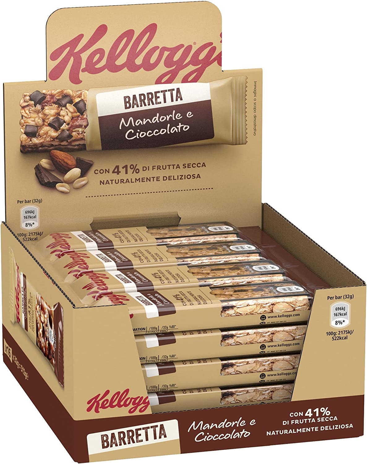 Display Barrette Kellogg's Mandorle e Cioccolato 16x32gr