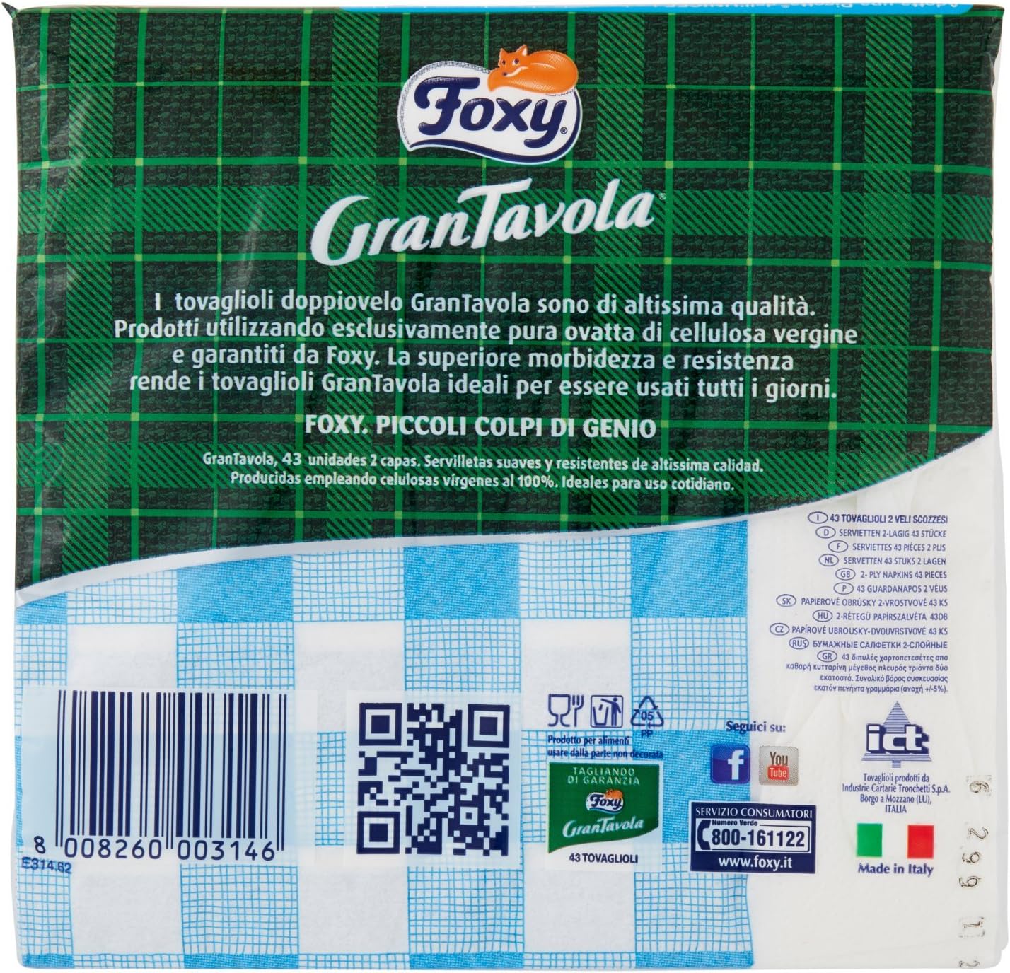 Foxy - Tovaglioli Doppiovelo, GranTavola Scozzesi - 9 confezioni da 43 pezzi [387 pezzi]