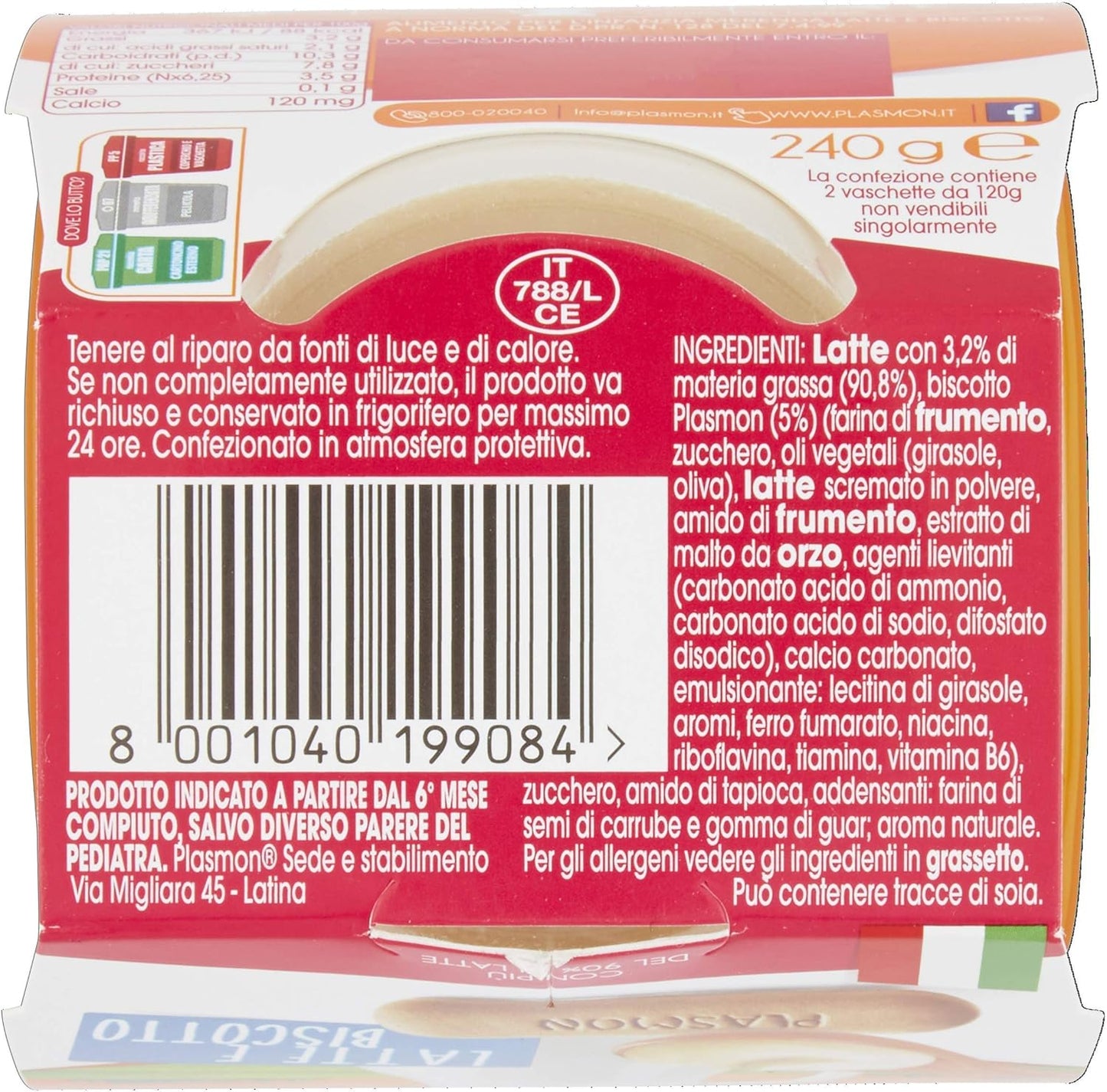 Plasmon Omogeneizzato La Merenda dei Bambini Latte e Biscotto con materie prime selezionate, Ricetta golosa preparata con cura, 12 Vaschette x 240gr