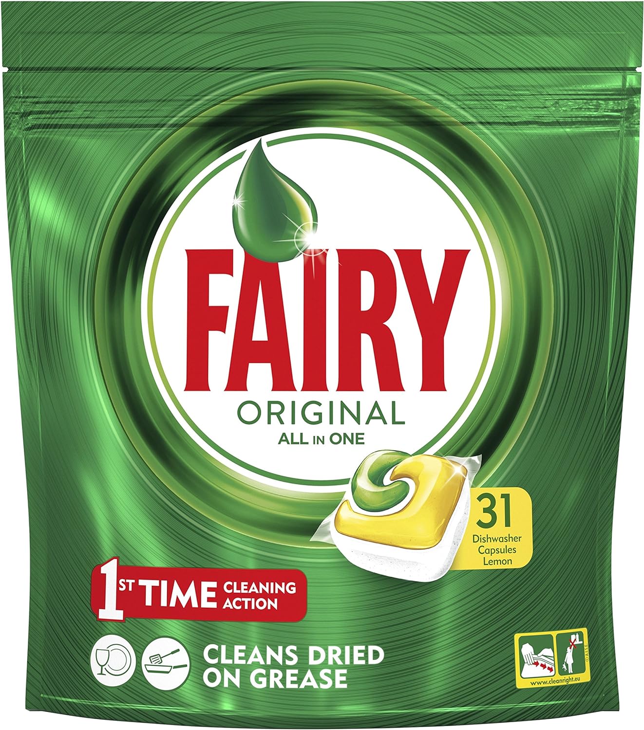 Fairy Original Detersivo in Caps per Lavastoviglie, Confezione da 31 Pastiglie, Limone