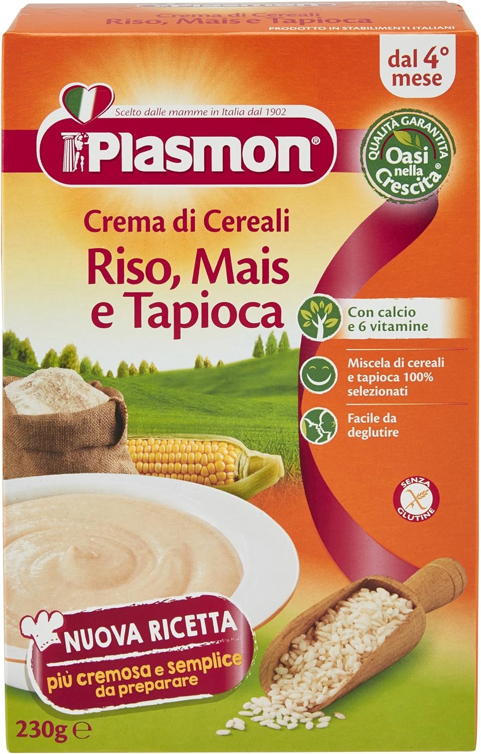 Plasmon Crema di Cereali Riso, Mais e Tapiocca 230g Con Ingredienti selezionati, La base ideale per la pappa