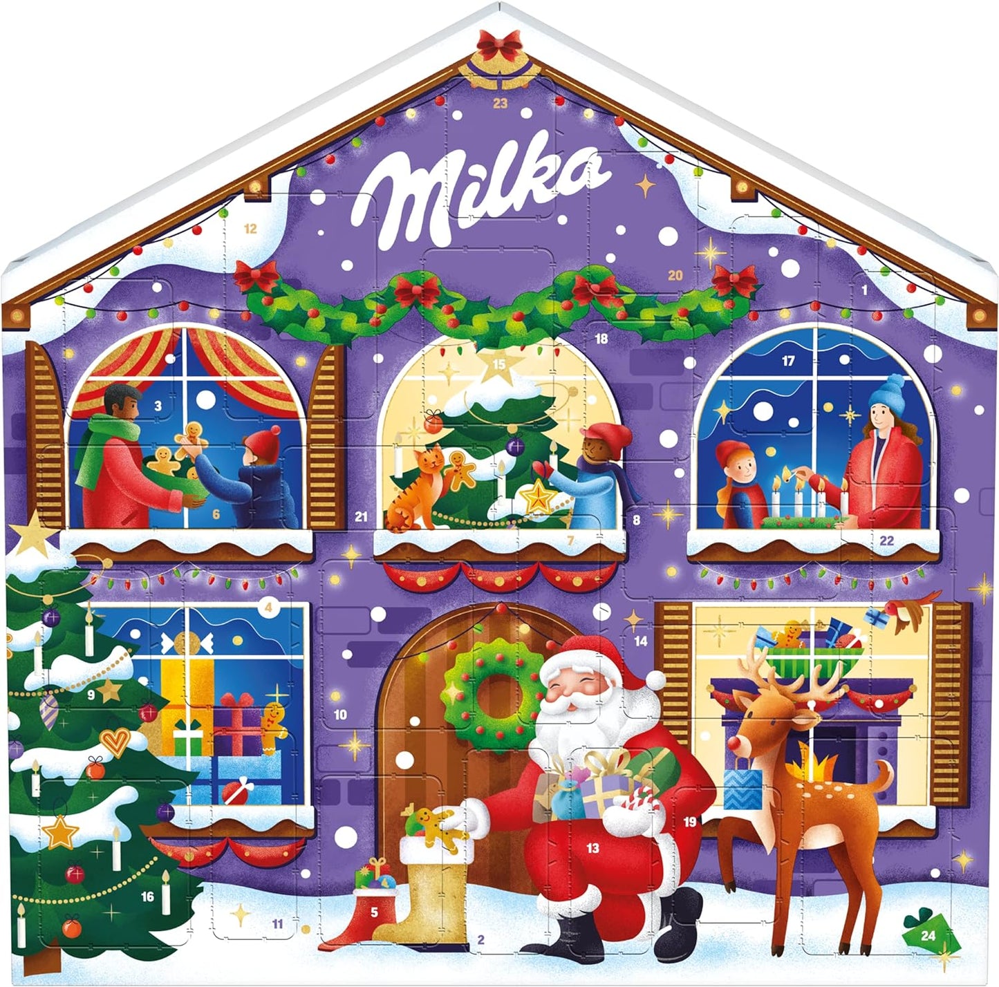 Milka, Calendario dell'Avvento di Natale con Deliziosi Cioccolatini al Latte Milka, 100% Latte Alpino, Cacao Sostenibile, 204g