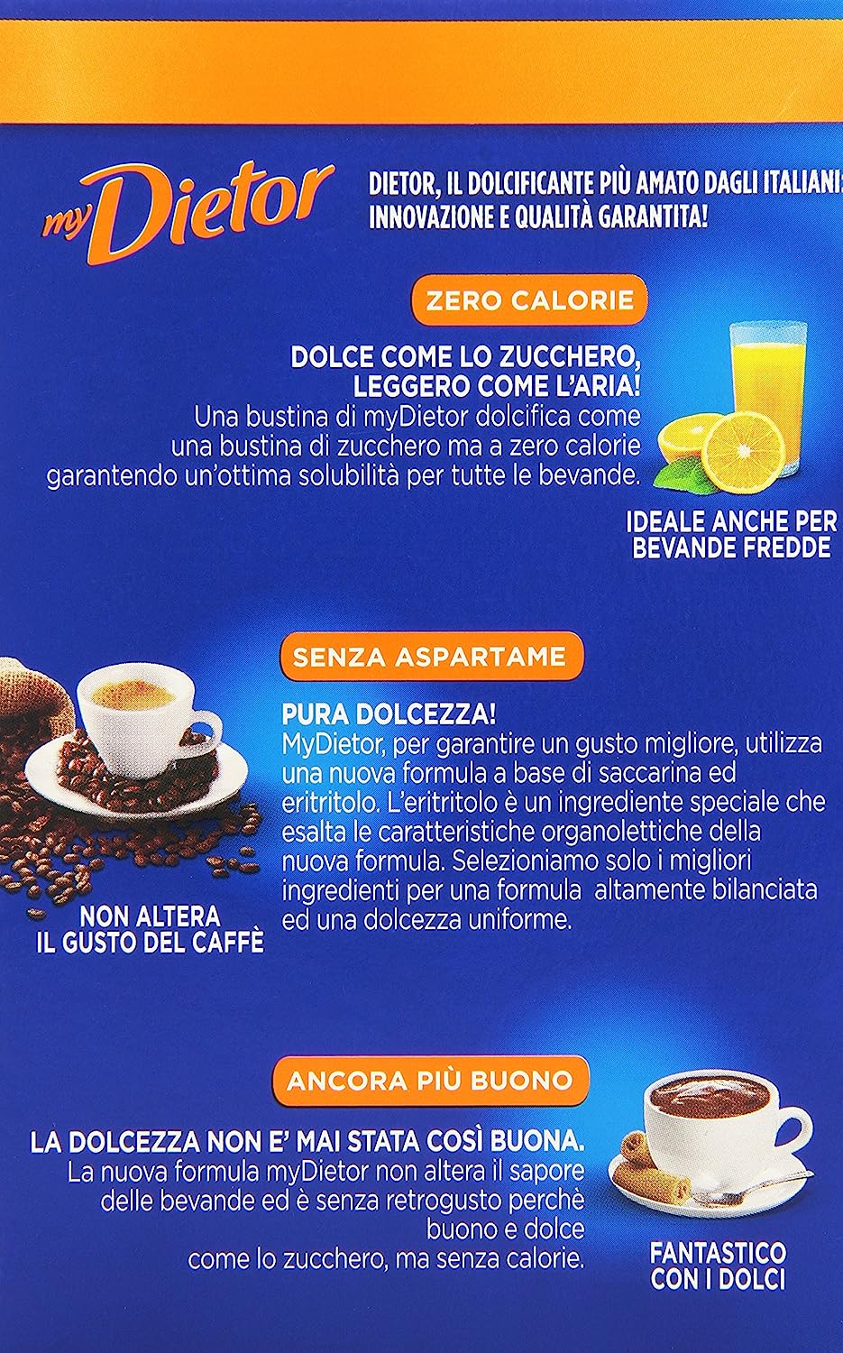 Dietor - Bustine Edulcoranti, Zero Calorie, Senza Aspartame, Pacco da 80X0.8 g, totale: 64 g