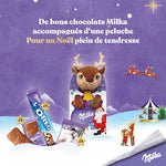 Milka, peluche di natale disponibile con 3 personaggi e deliziosi cioccolatini al latte milka, latte alpino 100% cacao sostenibile, 96g di tenero cioccolato Milka.
