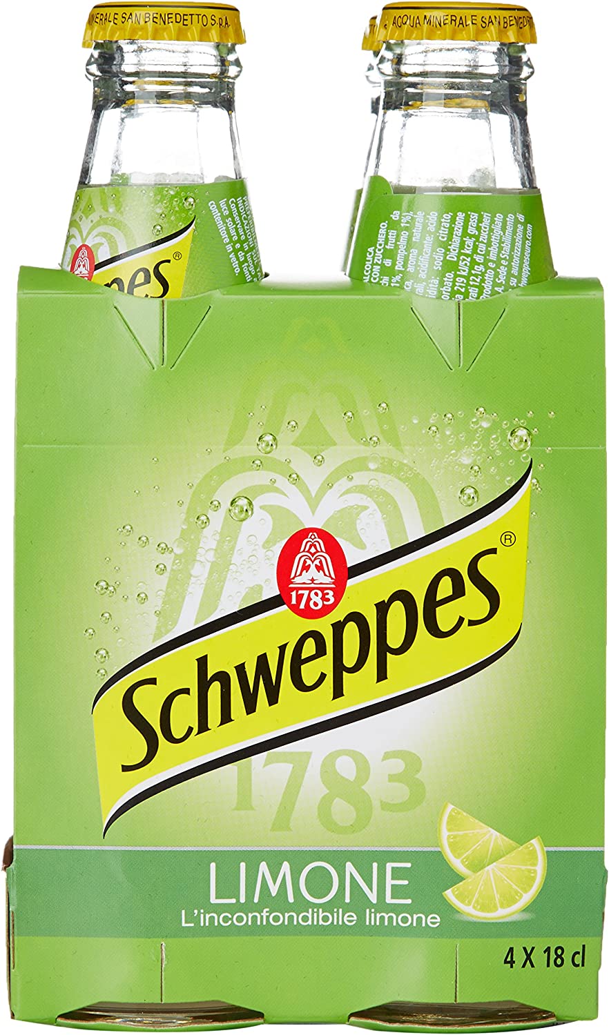 Schweppes Bibita Analcolica Gassata al Limone - Confezione da 4 x 180 ml