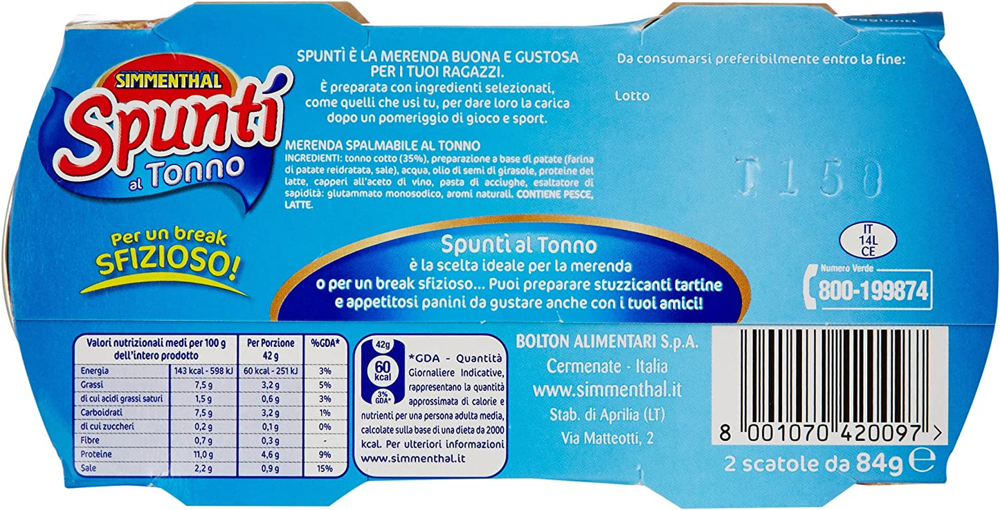 Spuntì - Crema Spalmabile al Tonno, Fonte di Proteine, 2 Lattine da 84 gr