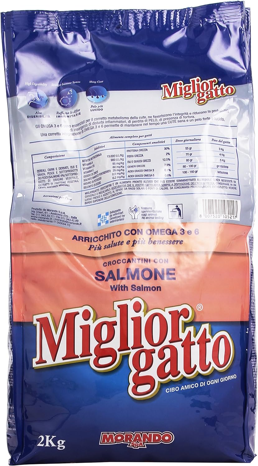 Migliorgatto - Croccantini Con Salmone, Arricchiti Con Omega 3 E 6 - 3 pezzi da 2 kg [6 kg]
