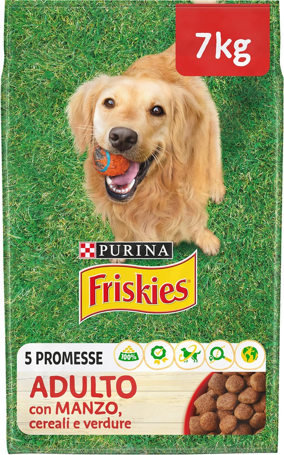 Purina Friskies Crocchette Cani Adulti con Manzo, Cereali e Verdure, 7 kg