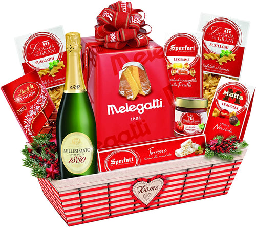 LE CADEAU | Confezione Regalo "Gran Galà", Cesto Alimentare Natalizio, Vassoio Composto Da Pandoro Melegatti, Spumante, Cioccolato Lindt, Torrone Sperlari, Fussiloni e Molto Altro, Idea Regalo Natale