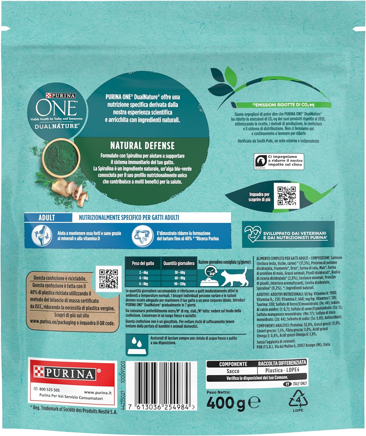 PURINA ONE Dualnature Crocchette Gatto Adult Ricco in Salmone e con Spirulina Naturale - 8 Pezzi