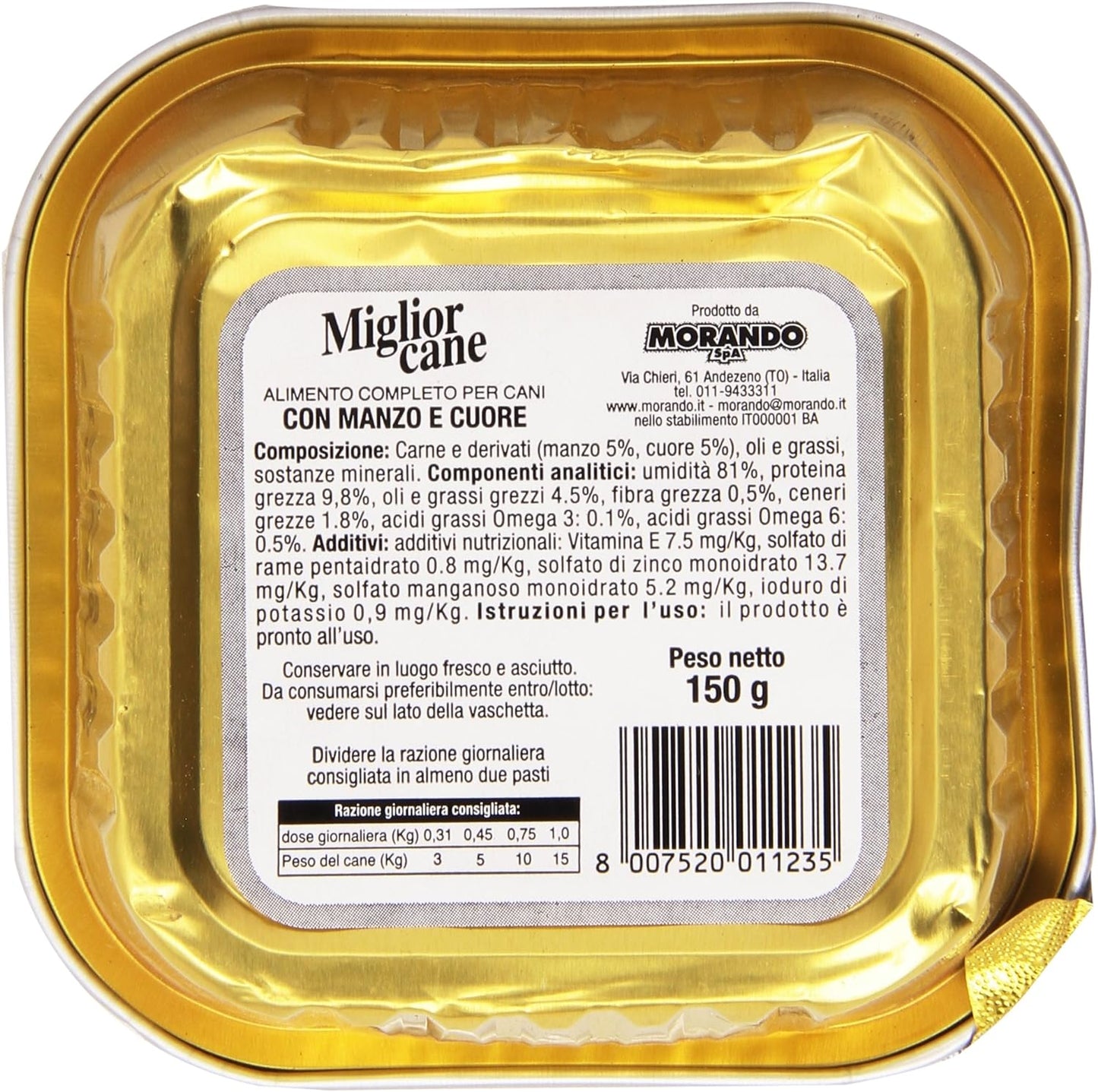 MigliorCane Vaschetta Manzo/Cuore 150 g