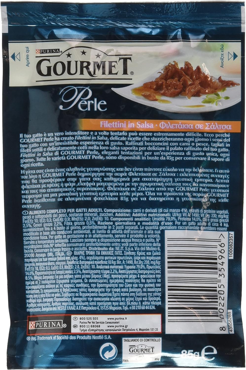 Gourmet, Filettini in Salsa con Manzo Alimento per Gatti Adulti - 85 g