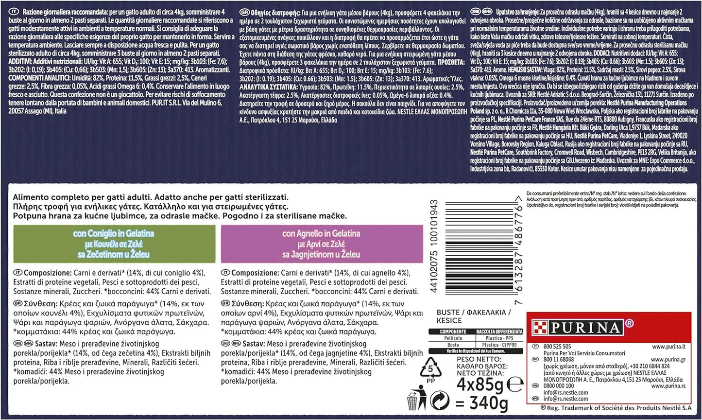 Purina Felix Le Ghiottonerie Cibo Umido per Gatti con Coniglio e Agnello, 4 buste da 85 g Ciascuna