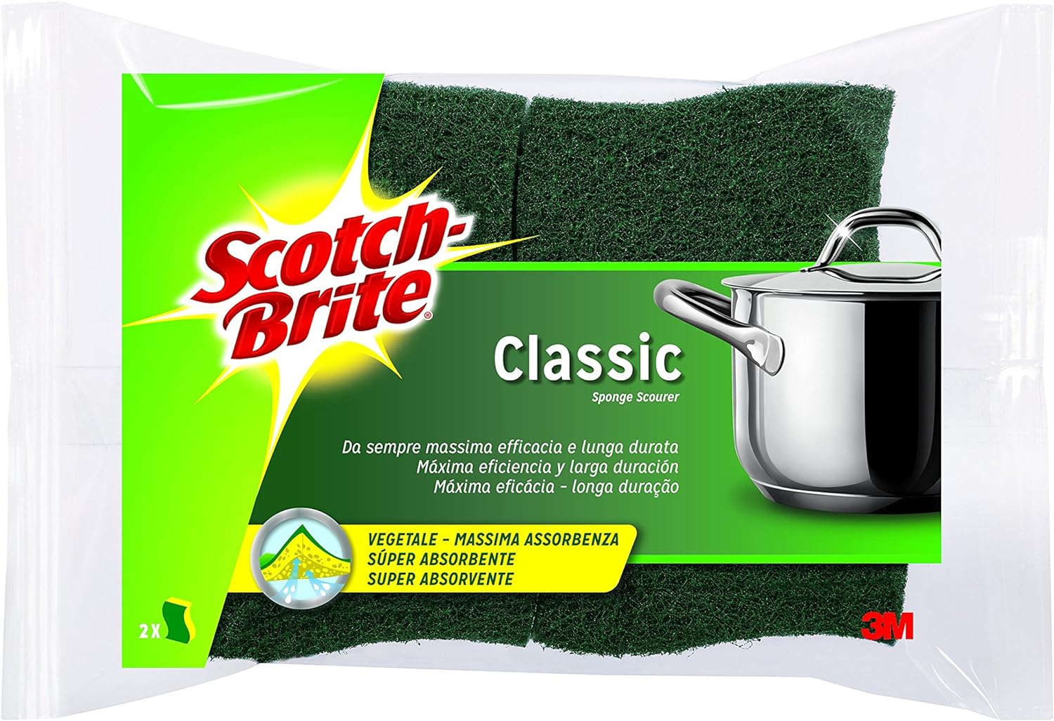 3M Scotch - Brite Classic Spugna Vegetale, 2 Pezzi