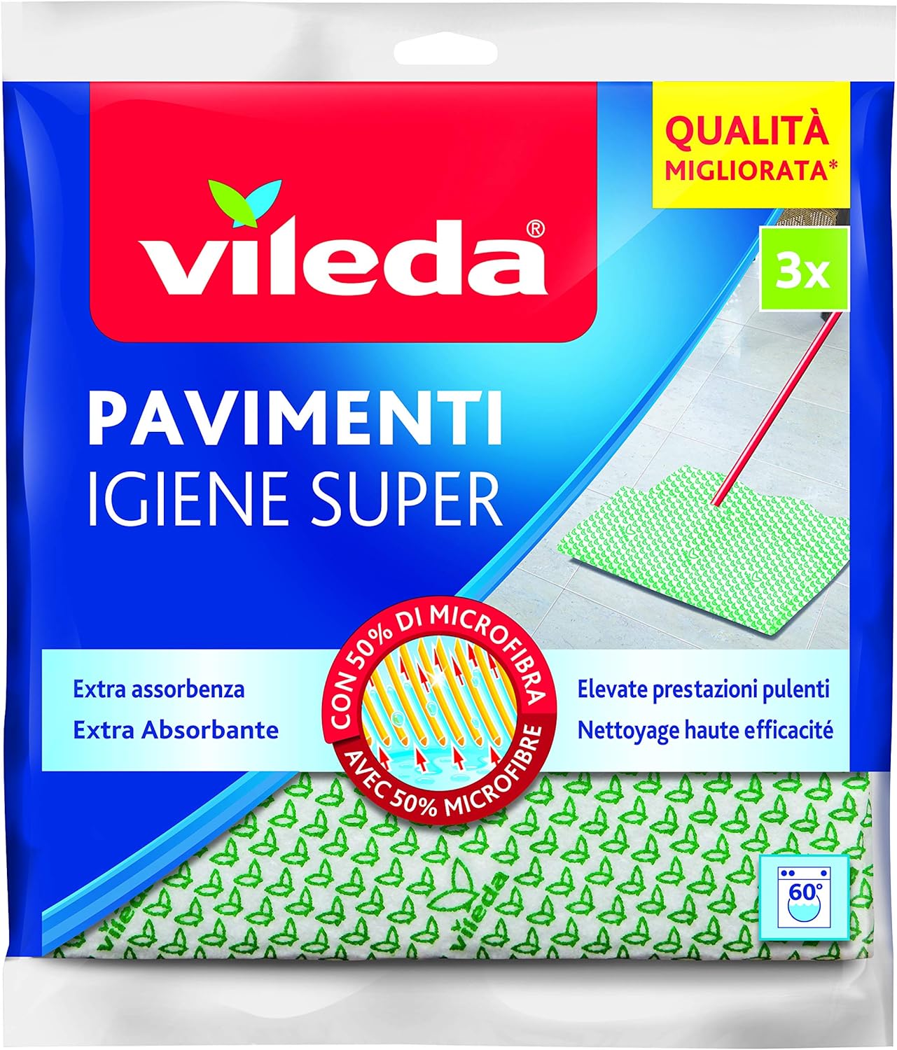 Vileda Igiene Super Panno Pavimenti, 3 Pezzi