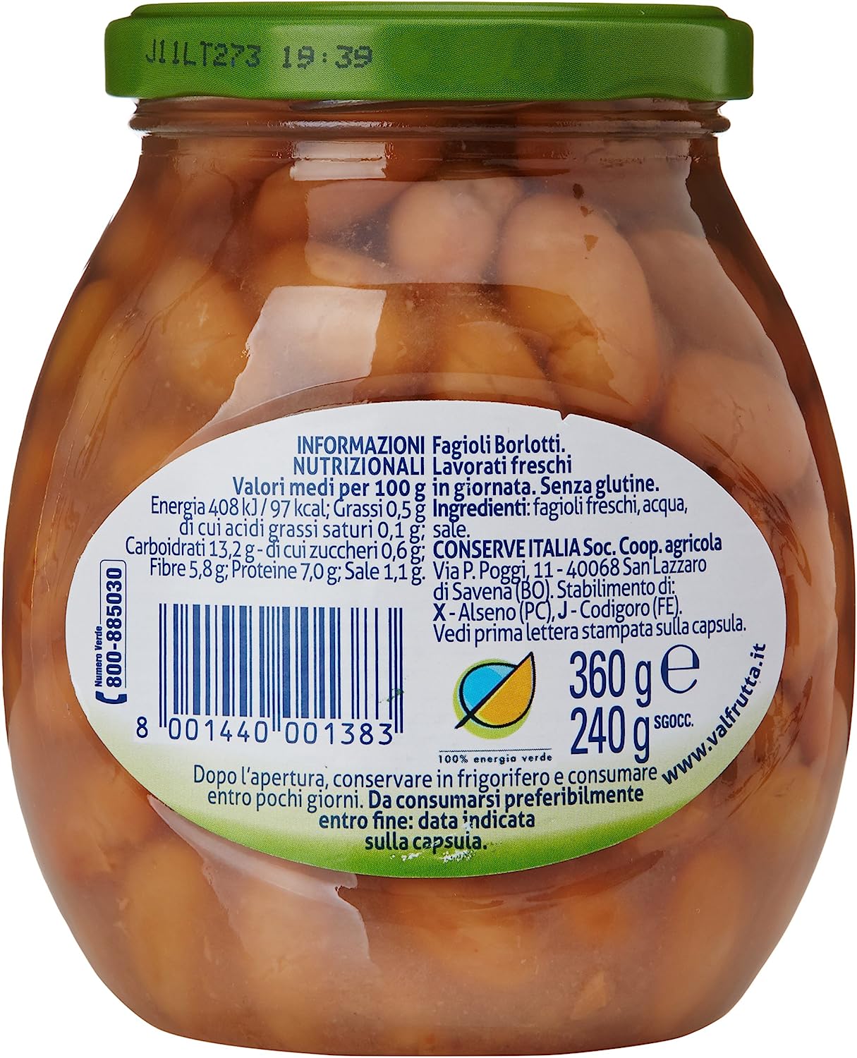 Valfrutta Fagioli Borlotti Italiani, 360g