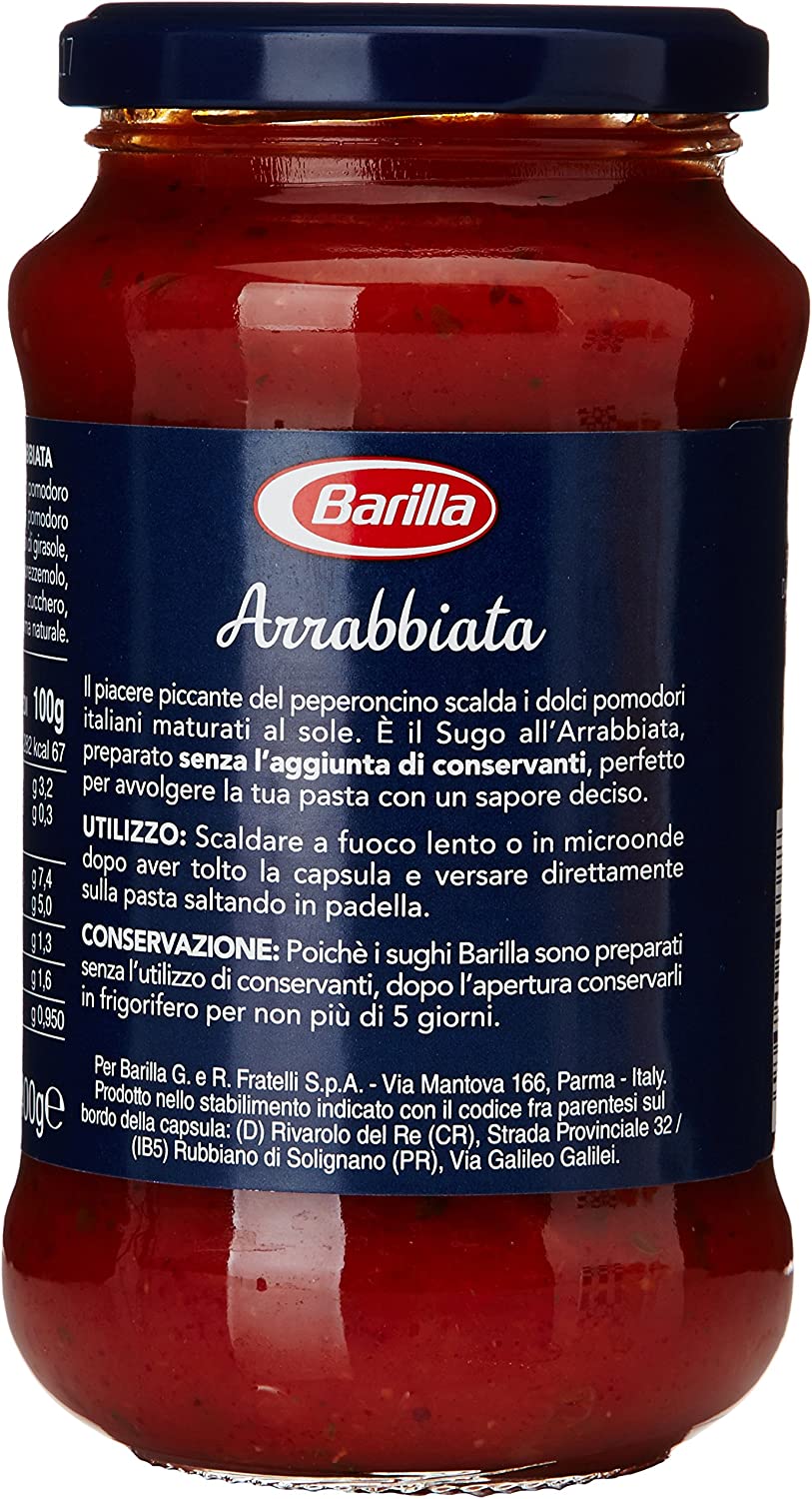 Barilla - Arrabbiata, Sugo, Pomodoro 100% Italiano - 18 pezzi da 400 g [7200 g]