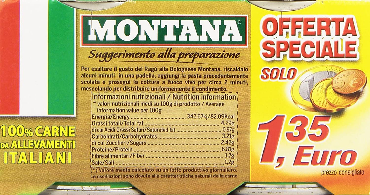 Montana - Carne, Da Allevamenti Italiani - 6 confezioni da 2 pezzi da 200 g [12 pezzi, 2400 g]