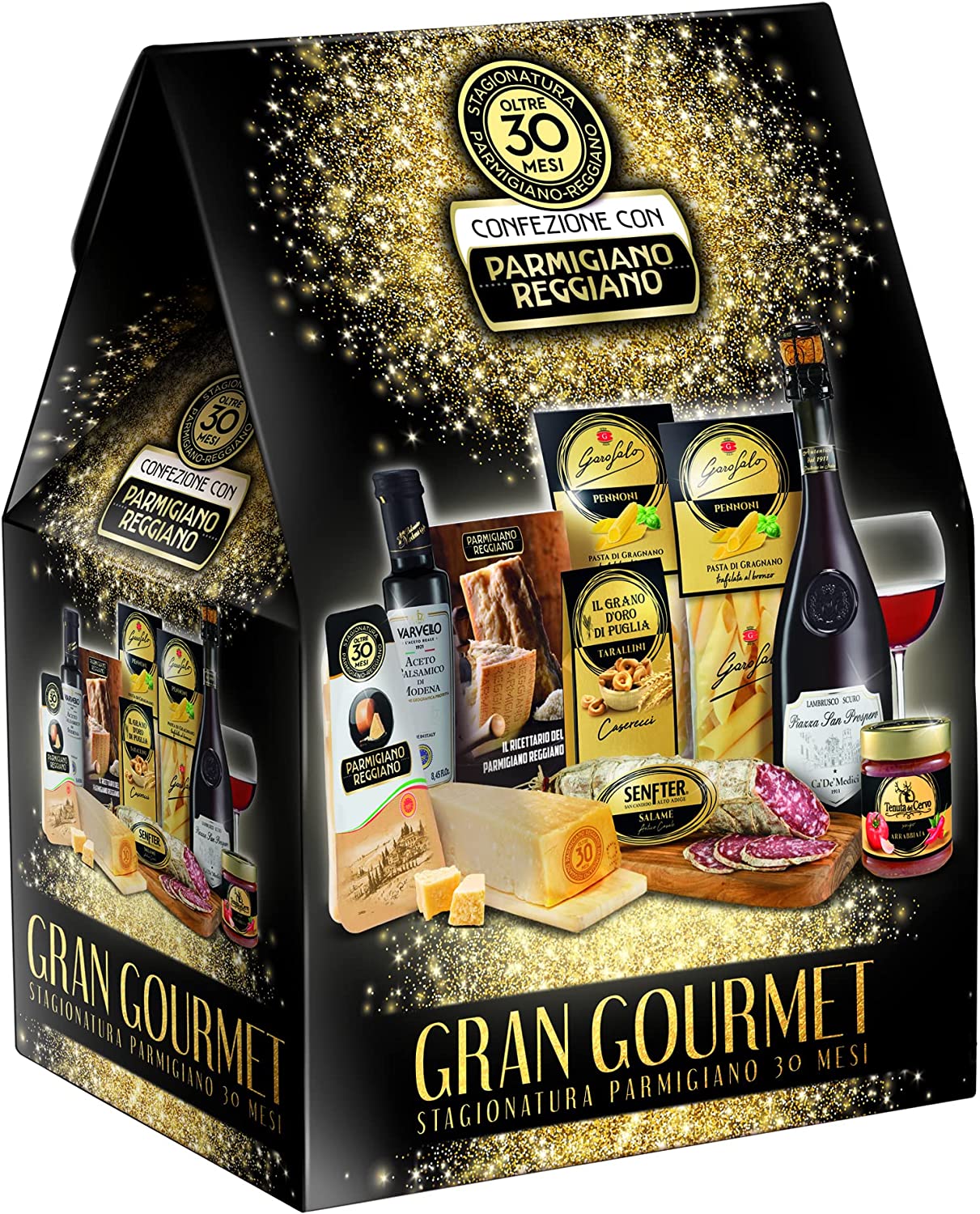 REGALI REGALI | Confezione Regalo "Gran Gourmet", Cesto Alimentare Natalizio, Esclusiva Cuspide Serigrafata Con Vino, Parmigiano Reggiano, Aceto Balsamico di Modena E Tanto Altro, Idea Regalo