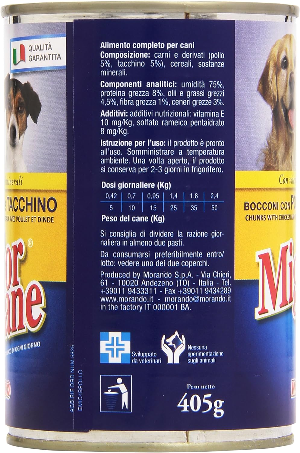 Migliorcane - Alimento Completo per Cani, Bocconi con Pollo e Tacchino - 12 latte da 405 g [4860 g]